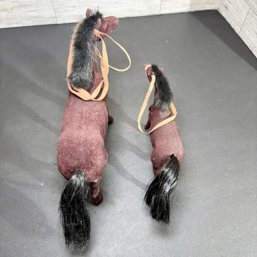 Vintage Flocked Brown Horse Pony‎ Black Maine Mother And Calf